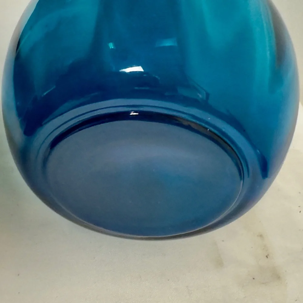 Mid-Century Italian Azure Blue Tall Glass Decanter 26”H